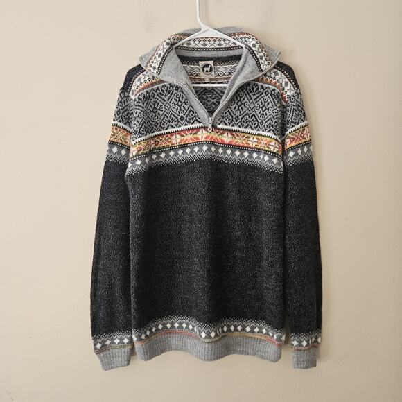 Artesanias Alpaca Blend 1/4 Quarter Zip Mock Sweater Fair Isles Men's Large - Picture 1 of 10